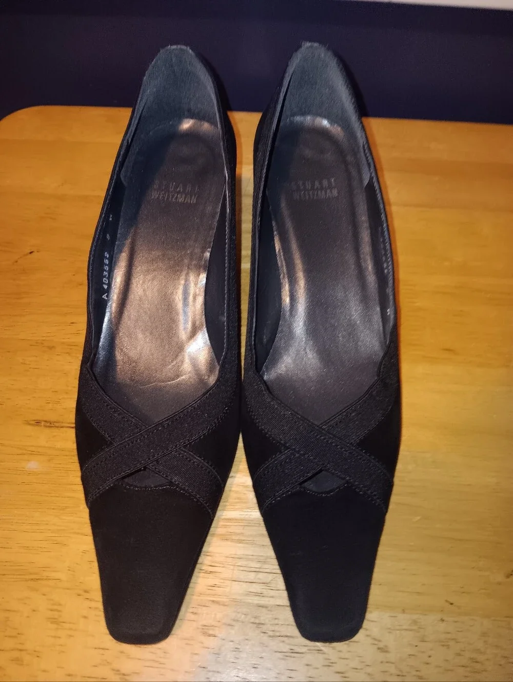 Stuart Weitzman Suede Black Square-Toe Slip-On Pumps Size 9
